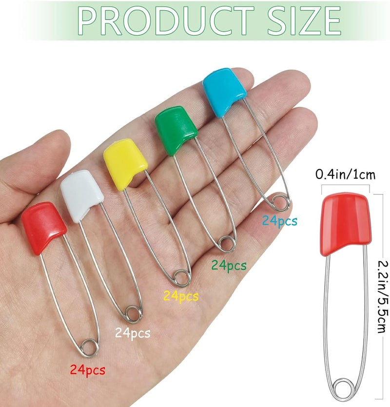 keepsweat 120 Pcs Diaper Pins,2.2 Inch Baby Safety Pins Colorful Stainless Steel Diaper Nappy Pins for Cloth Diapers,Plastic Head,5 Colors,Safe Locking Closures - Image 2